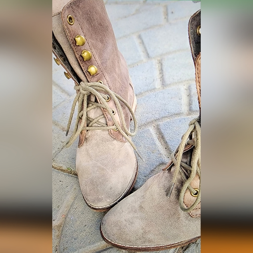 FREE PEOPLE Bohemian Laceup Ankle Boots Distressed Leather/Suede EU 38 US 7.5 - Picture 9 of 11